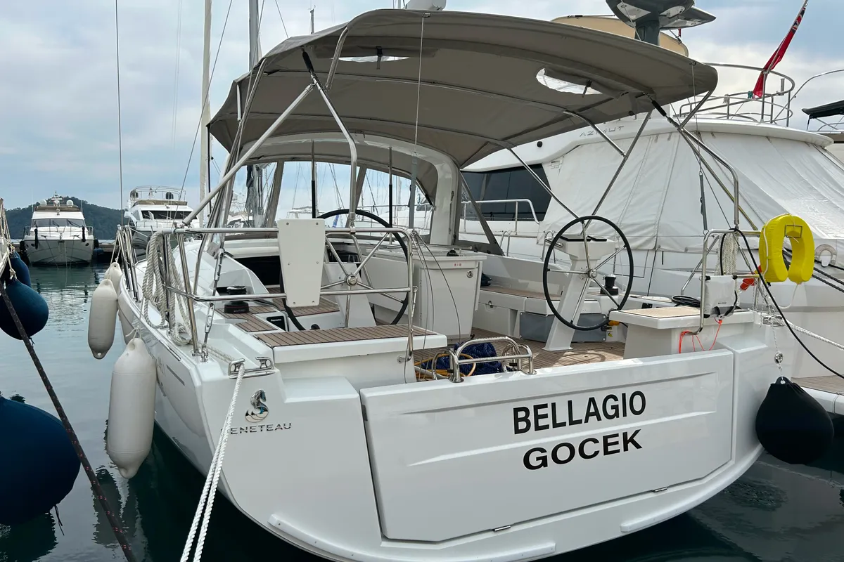 Exterior view of Bellagio, a Beneteau Oceanis 46.1 sailboat at Fethiye, Turkey