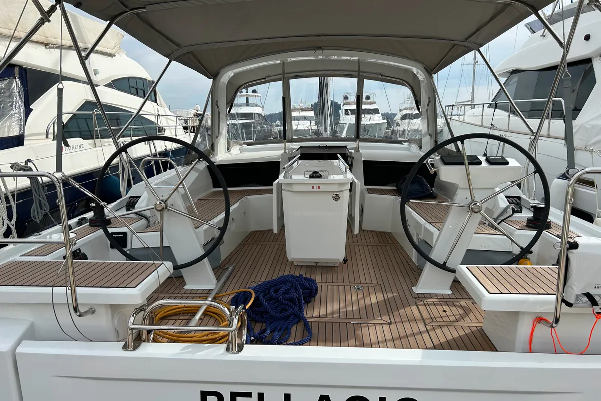 Cockpit of Bellagio, a Beneteau Oceanis 46.1 sailboat at Fethiye, Turkey