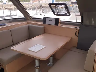 Salon of Lullaby, a Nautitech 40 Open catamaran at Tropea, Italy