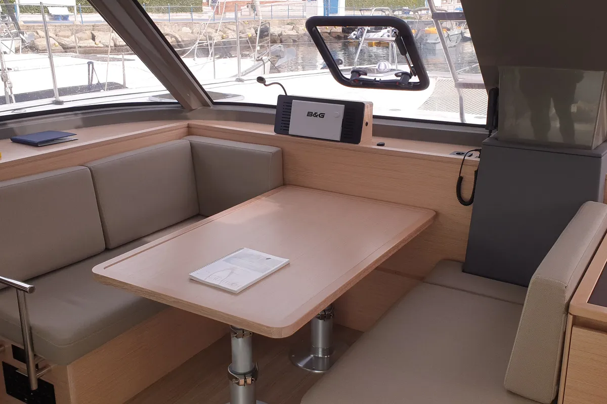Salon of Lullaby, a Nautitech 40 Open catamaran at Tropea, Italy