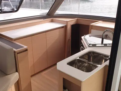 Galley of Lullaby, a Nautitech 40 Open catamaran at Tropea, Italy