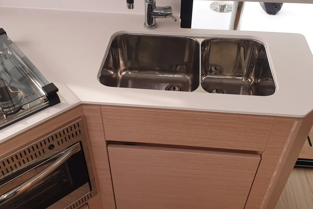 Galley of Lullaby, a Nautitech 40 Open catamaran at Tropea, Italy