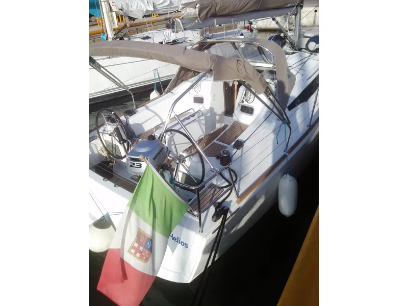 Cockpit of Helios, a Jeanneau Sun Odyssey 349 sailboat at Trapani, Italy
