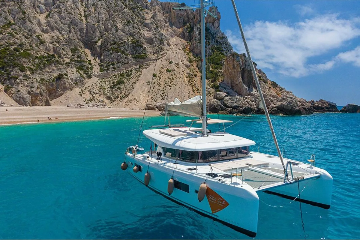 Exterior view of Catalina, a Lagoon 42 catamaran at Municipal Unit of Anaktorio, Greece