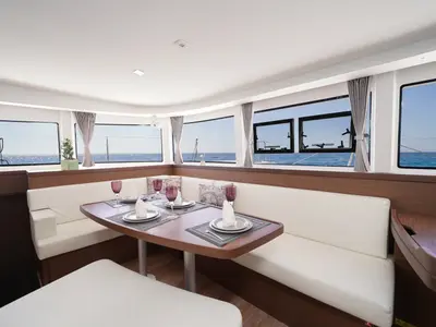 Salon of Catalina, a Lagoon 42 catamaran at Municipal Unit of Anaktorio, Greece