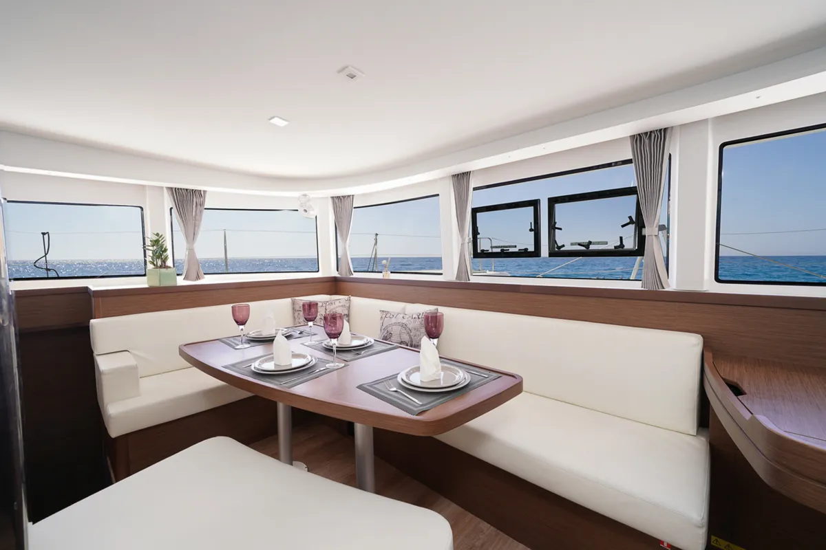 Salon of Catalina, a Lagoon 42 catamaran at Municipal Unit of Anaktorio, Greece