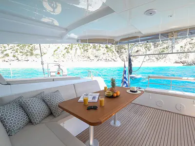 Deck of Catalina, a Lagoon 42 catamaran at Municipal Unit of Anaktorio, Greece