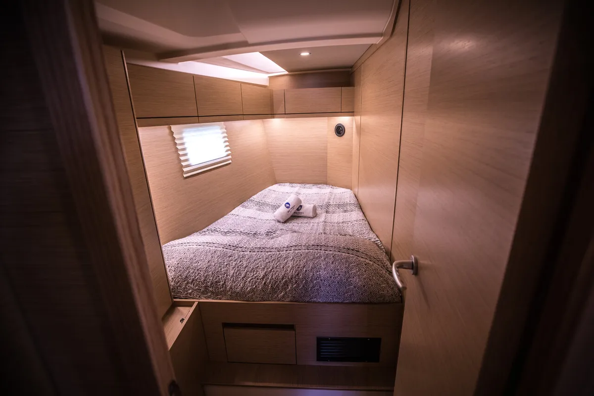 Cabin on Phaedra, a Hanse 508 sailboat at Lavrion, Greece