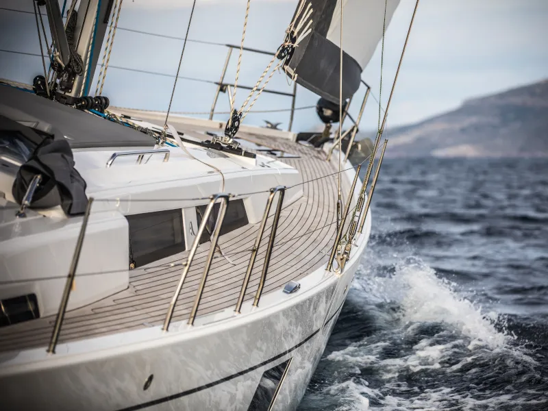 Exterior view of Phaedra, a Hanse 508 sailboat at Lavrion, Greece