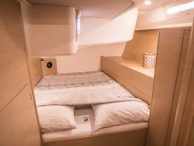 Cabin on Phaedra, a Hanse 508 sailboat at Lavrion, Greece