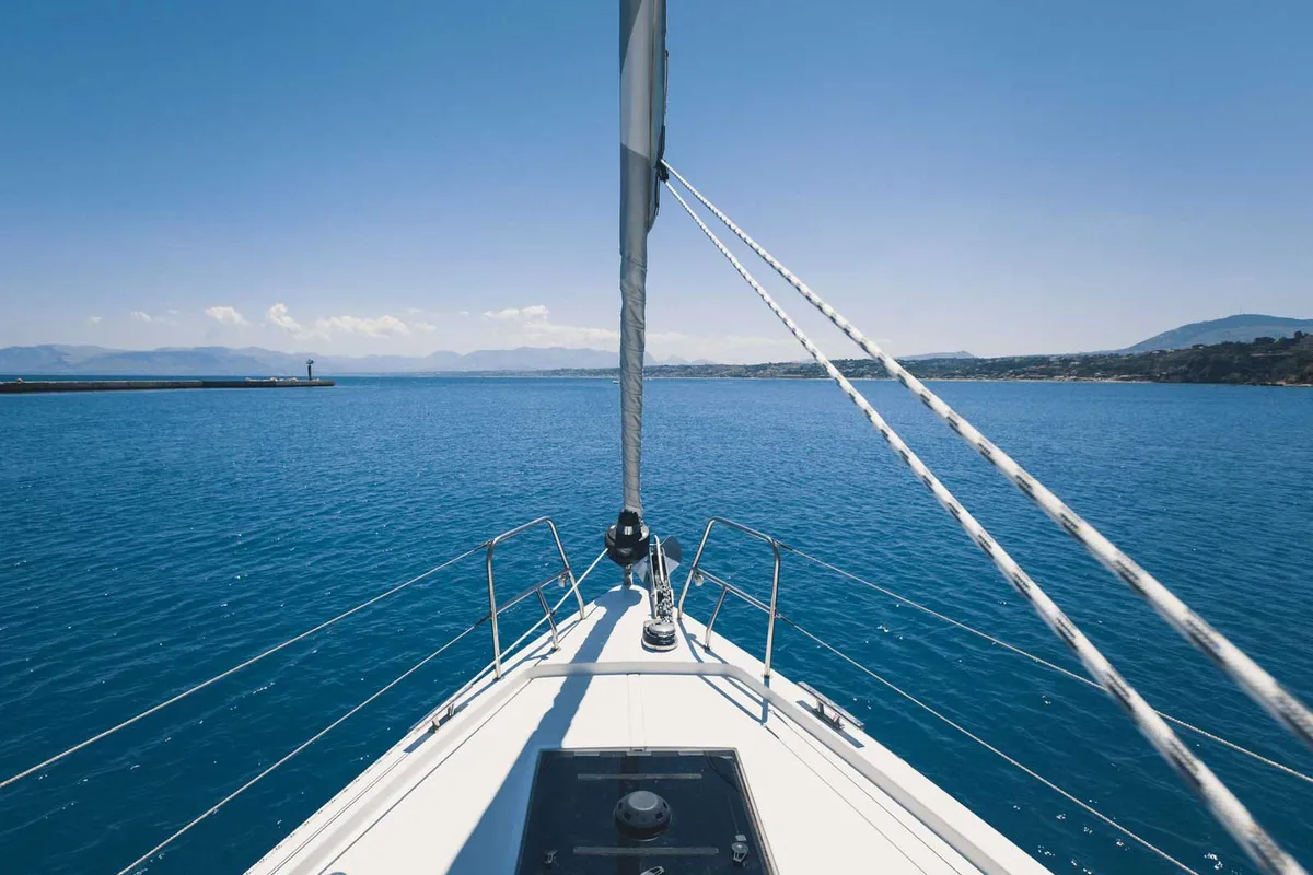 Deck of Calipso, a Bavaria C50 sailboat at Castellammare del Golfo, Italy