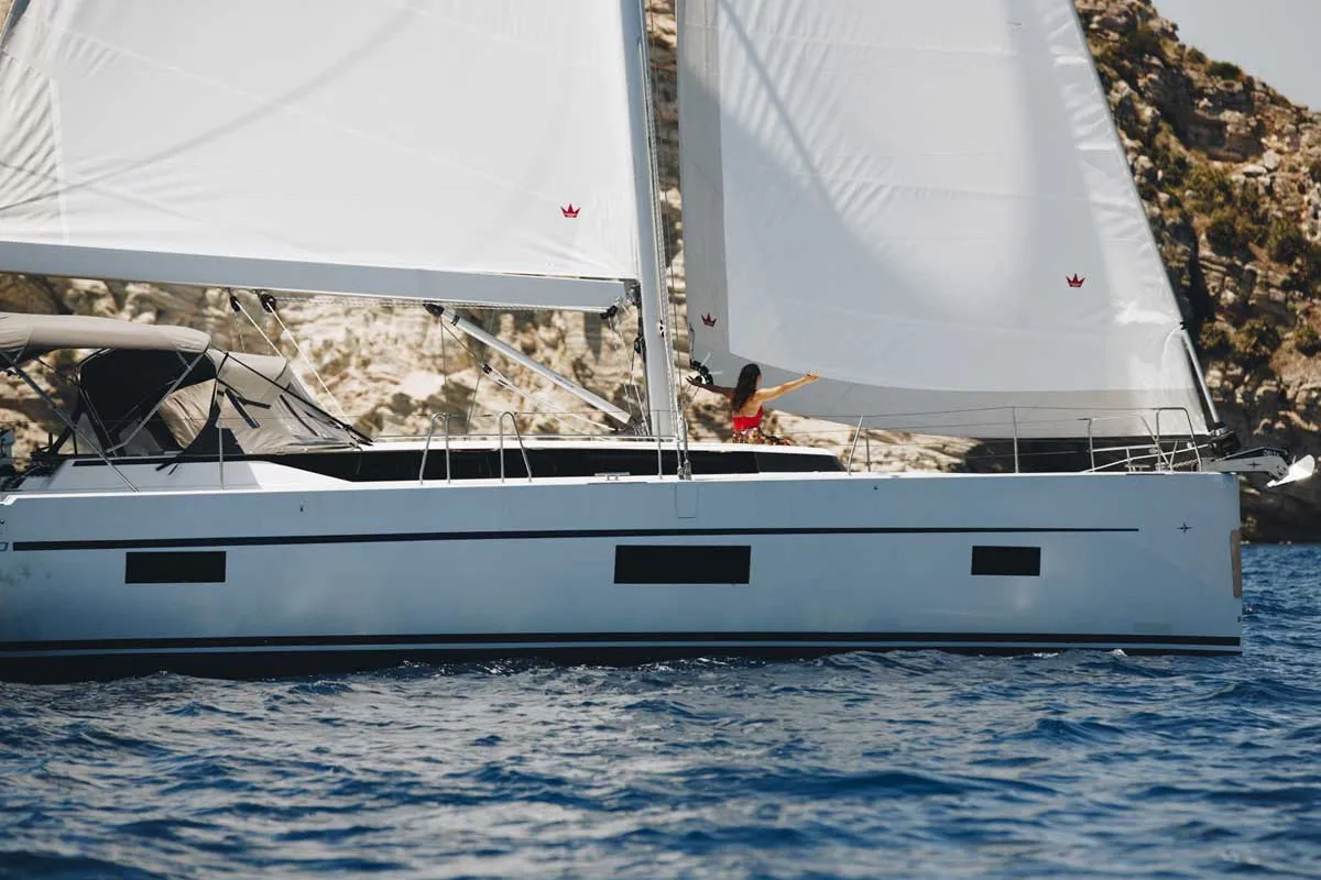 Exterior view of Calipso, a Bavaria C50 sailboat at Castellammare del Golfo, Italy