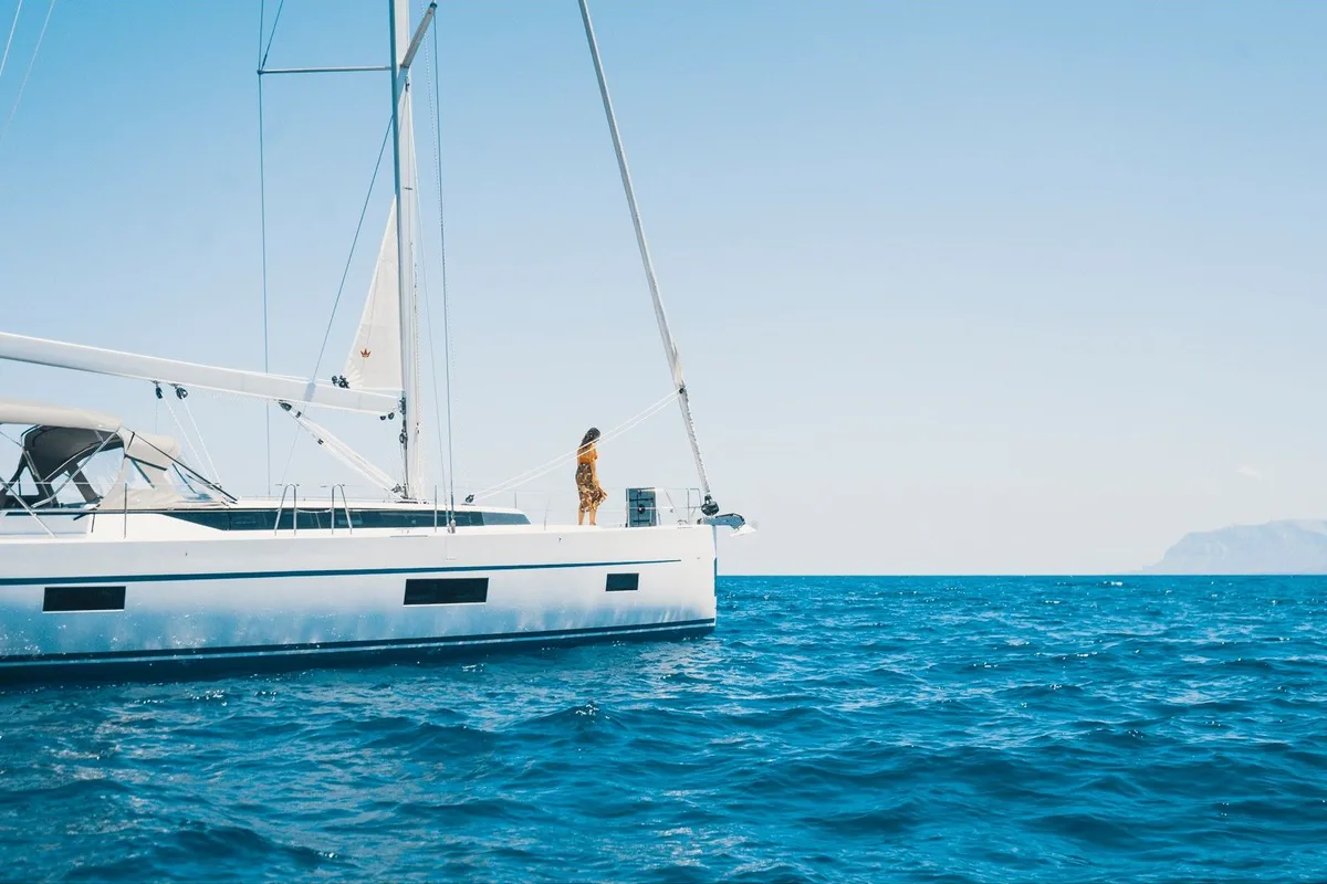 Exterior view of Calipso, a Bavaria C50 sailboat at Castellammare del Golfo, Italy