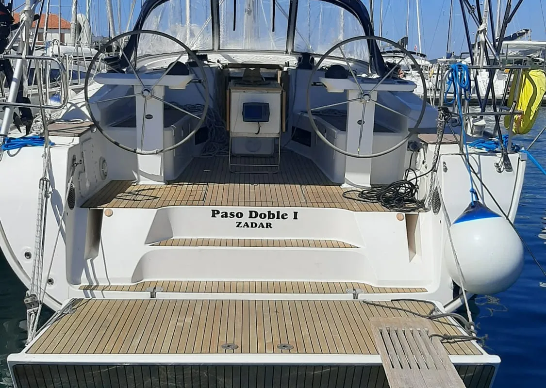 Cockpit of Paso Doble I, a Bavaria Cruiser 45 sailboat at Grad Trogir, Croatia