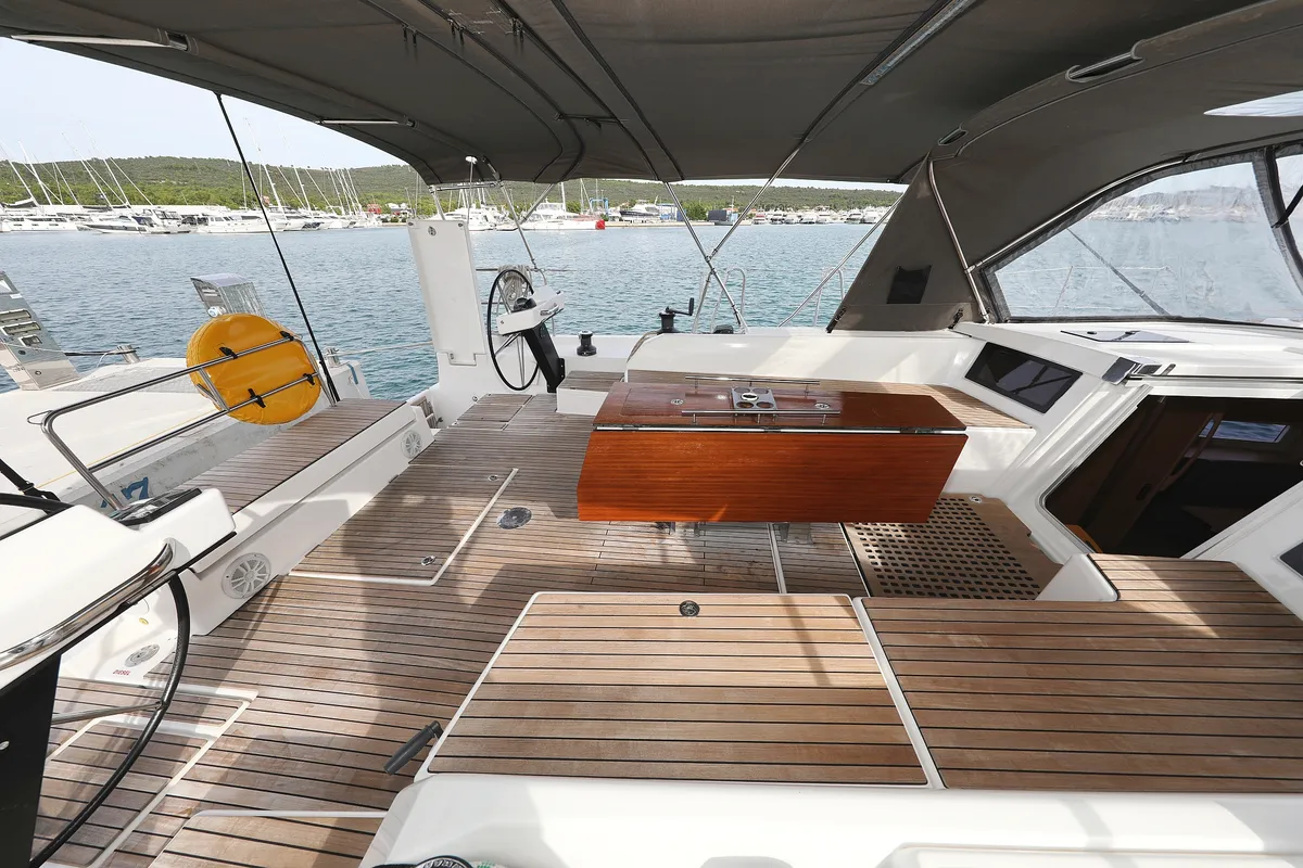 Deck of Dancer, a Dufour 530 sailboat at Općina Sukošan, Croatia