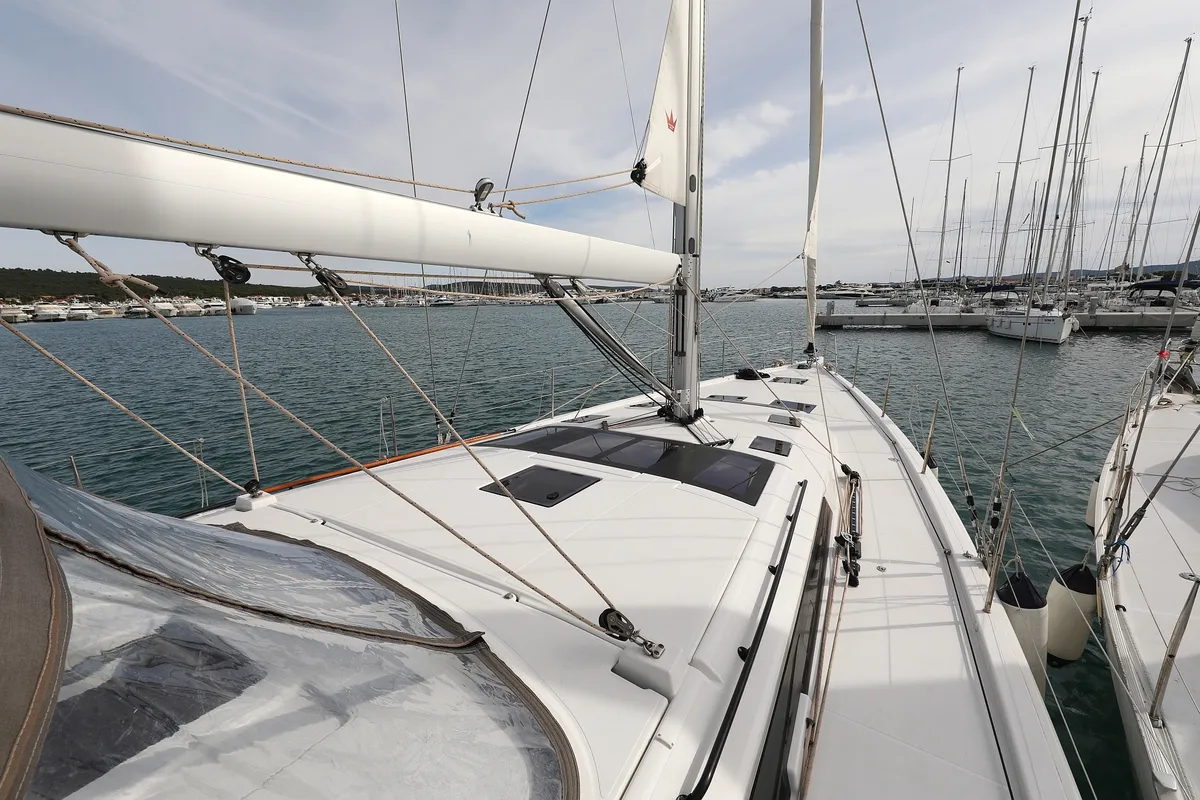 Exterior view of Dancer, a Dufour 530 sailboat at Općina Sukošan, Croatia