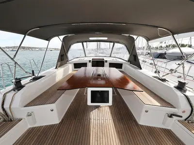 Deck of Dancer, a Dufour 530 sailboat at Općina Sukošan, Croatia
