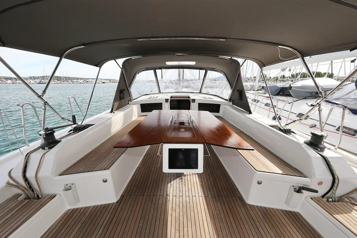 Deck of Dancer, a Dufour 530 sailboat at Općina Sukošan, Croatia
