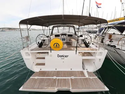Cockpit of Dancer, a Dufour 530 sailboat at Općina Sukošan, Croatia