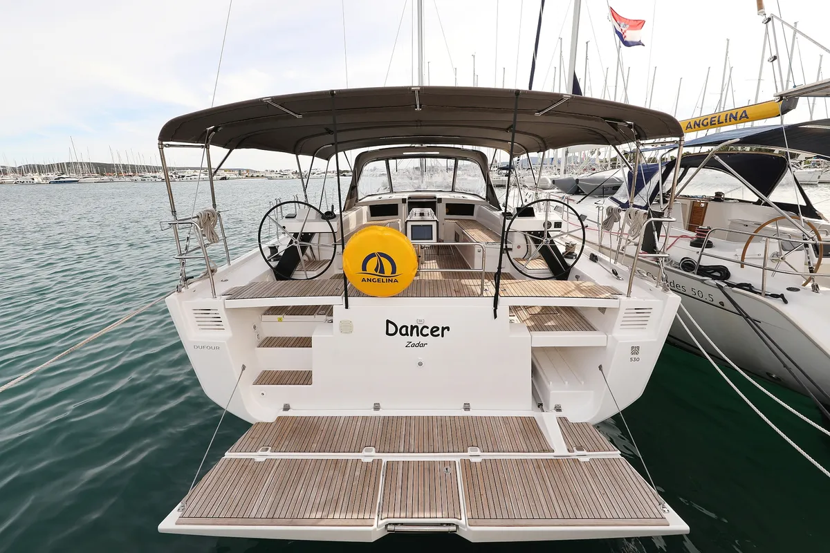 Cockpit of Dancer, a Dufour 530 sailboat at Općina Sukošan, Croatia