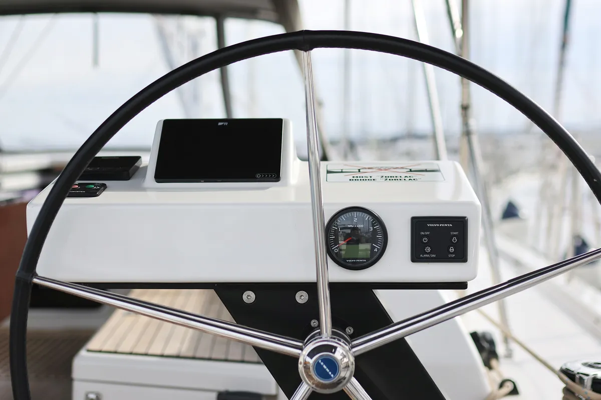 Cockpit of Dancer, a Dufour 530 sailboat at Općina Sukošan, Croatia