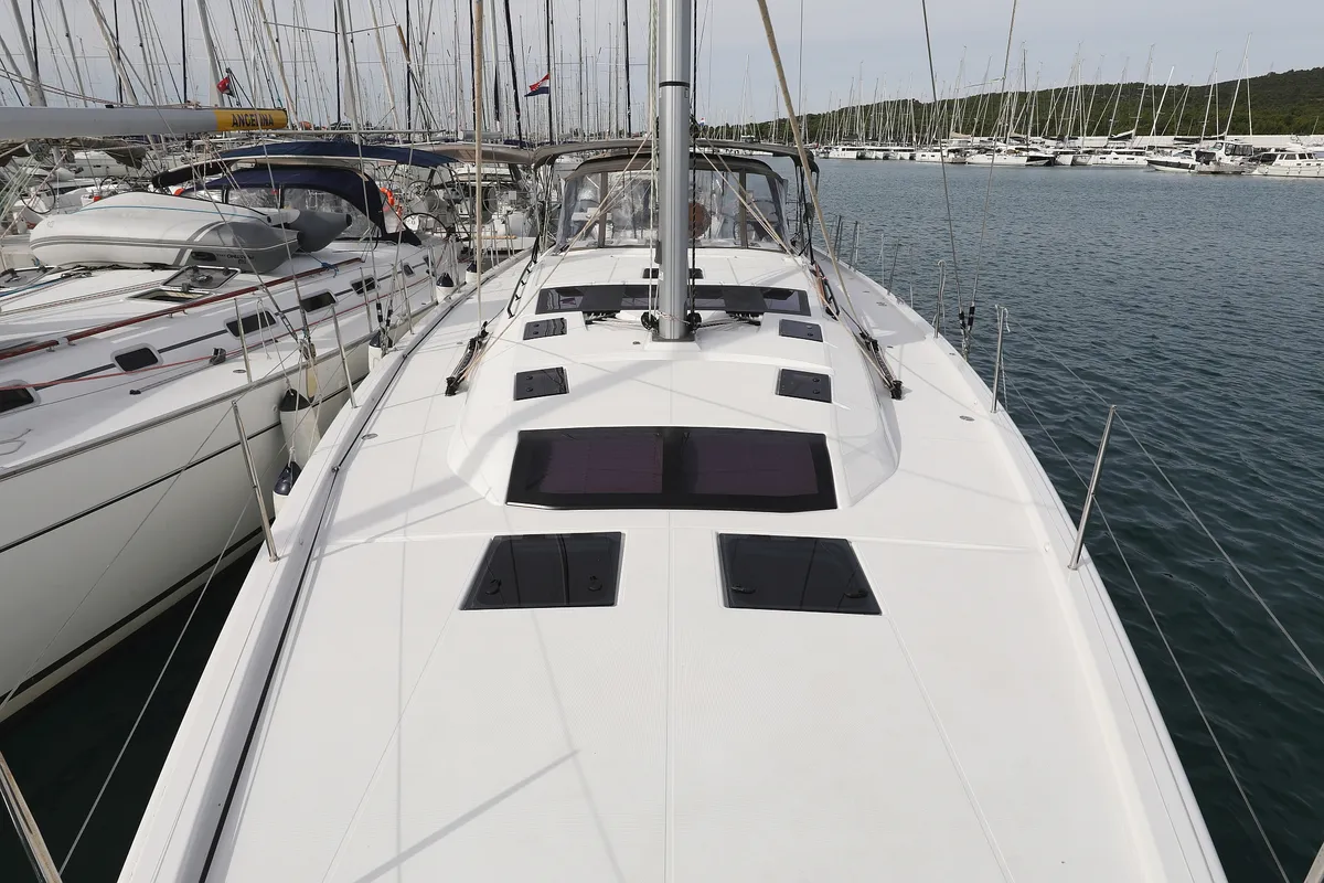 Exterior view of Dancer, a Dufour 530 sailboat at Općina Sukošan, Croatia
