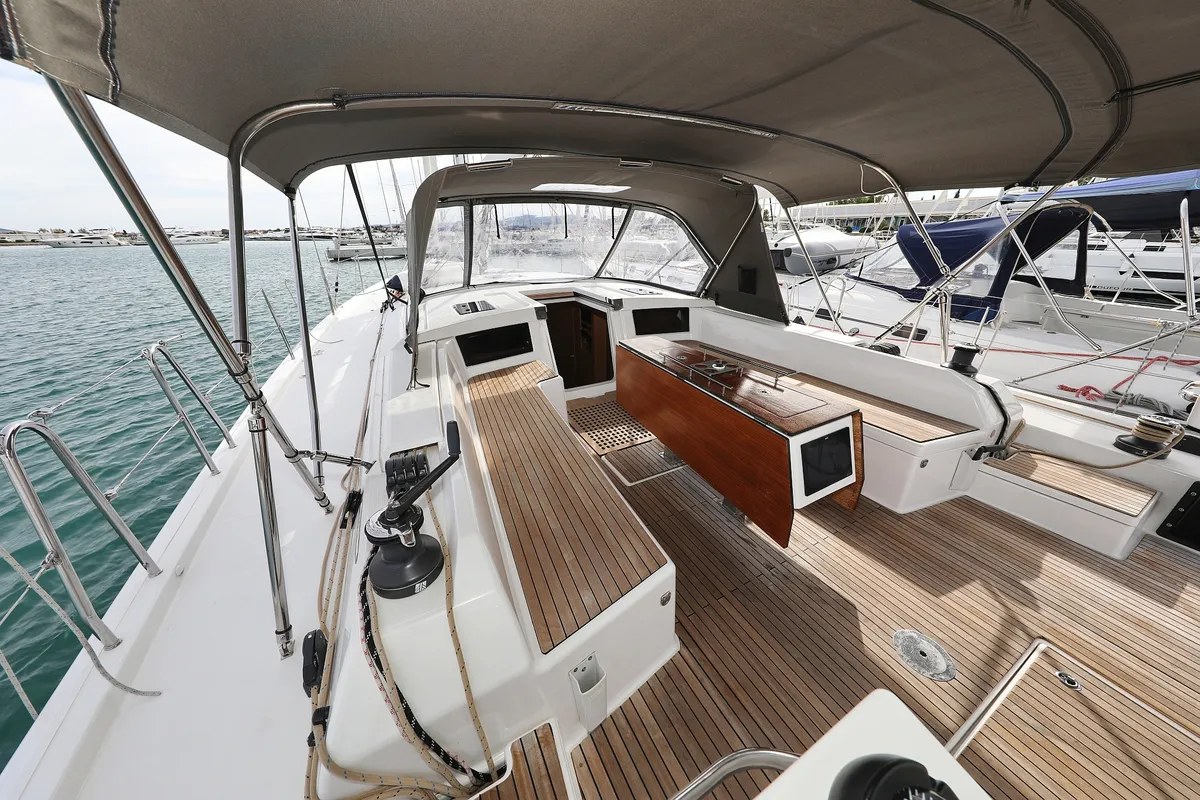 Deck of Dancer, a Dufour 530 sailboat at Općina Sukošan, Croatia