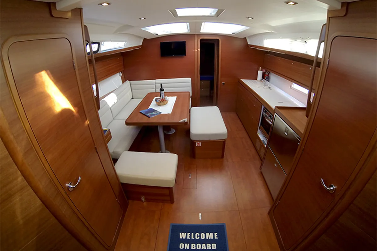 Salon of Get Lucky, a Dufour 460 Grand Large sailboat at Grad Šibenik, Croatia