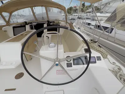 Cockpit of Get Lucky, a Dufour 460 Grand Large sailboat at Grad Šibenik, Croatia