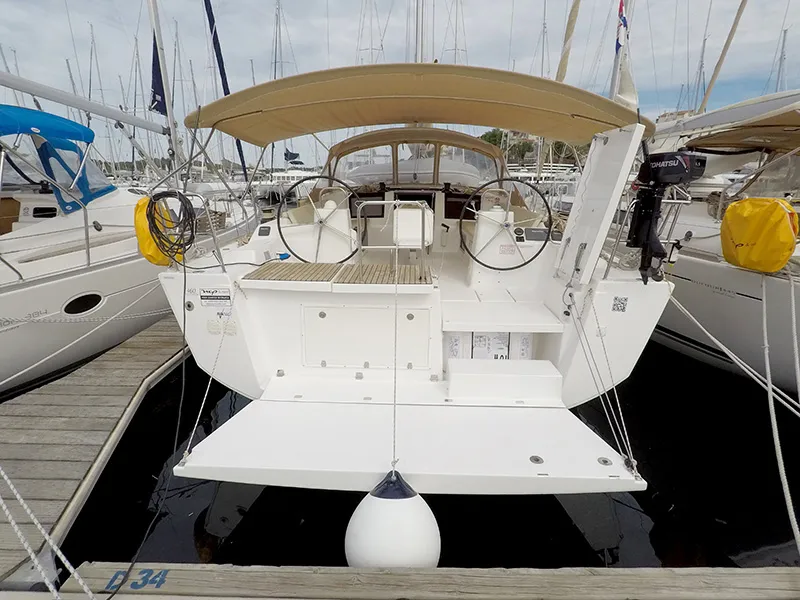 Deck of Get Lucky, a Dufour 460 Grand Large sailboat at Grad Šibenik, Croatia