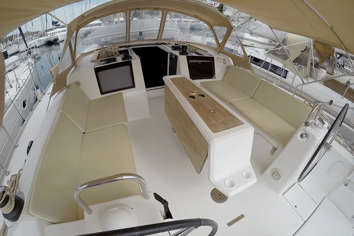 Deck of Get Lucky, a Dufour 460 Grand Large sailboat at Grad Šibenik, Croatia