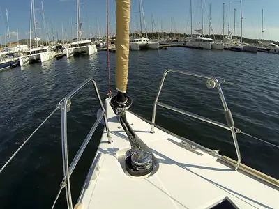 Deck of Get Lucky, a Dufour 460 Grand Large sailboat at Grad Šibenik, Croatia