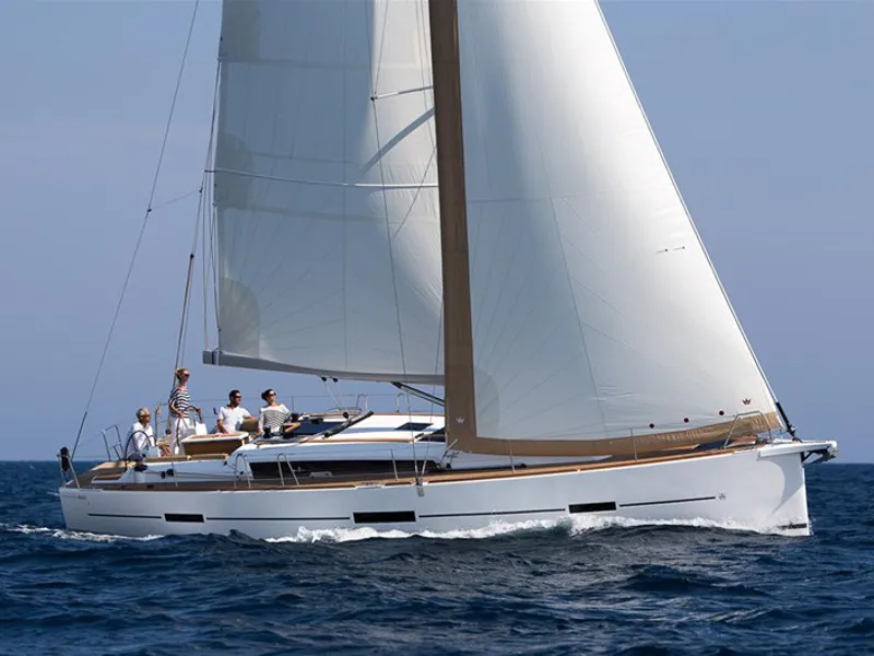 Exterior view of Get Lucky, a Dufour 460 Grand Large sailboat at Grad Šibenik, Croatia
