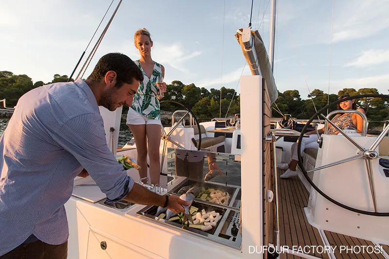 Deck of Get Lucky, a Dufour 460 Grand Large sailboat at Grad Šibenik, Croatia