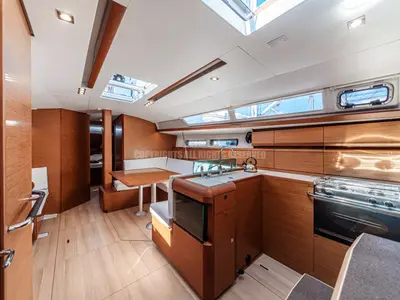 Galley of Nizza, a Jeanneau Sun Odyssey 449 sailboat at Capo d'Orlando, Italy