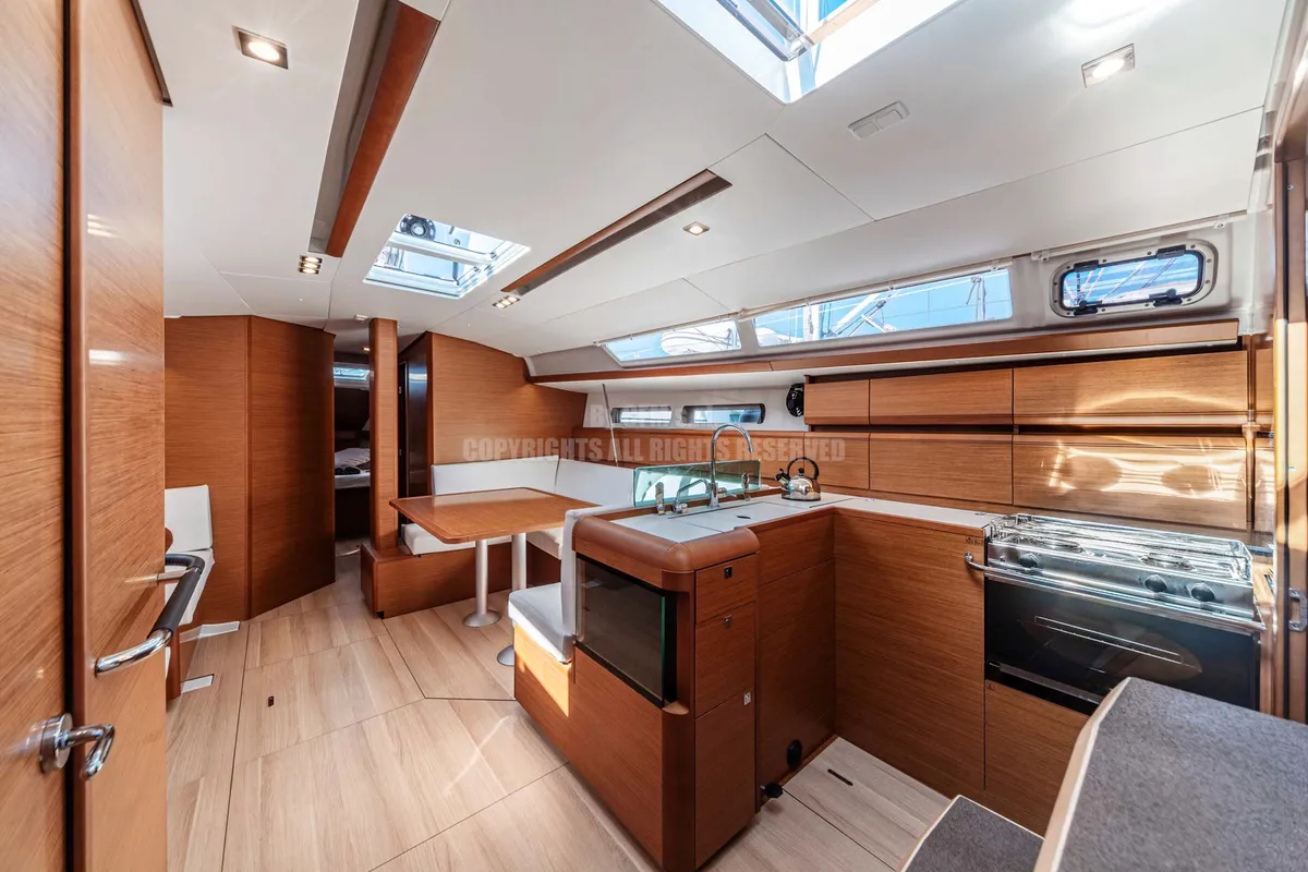 Galley of Nizza, a Jeanneau Sun Odyssey 449 sailboat at Capo d'Orlando, Italy