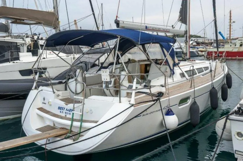 Exterior view of Best Men, a Jeanneau Sun Odyssey 42i sailboat at Neo Klima, Greece