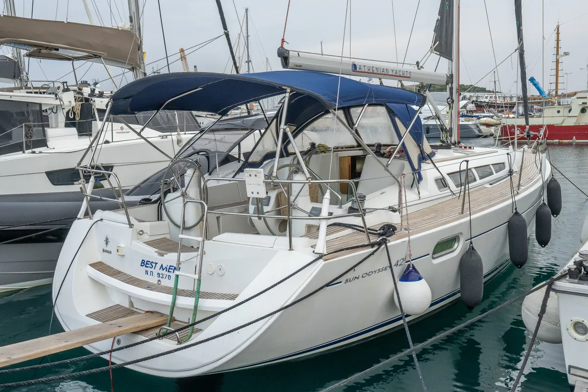 Exterior view of Best Men, a Jeanneau Sun Odyssey 42i sailboat at Neo Klima, Greece