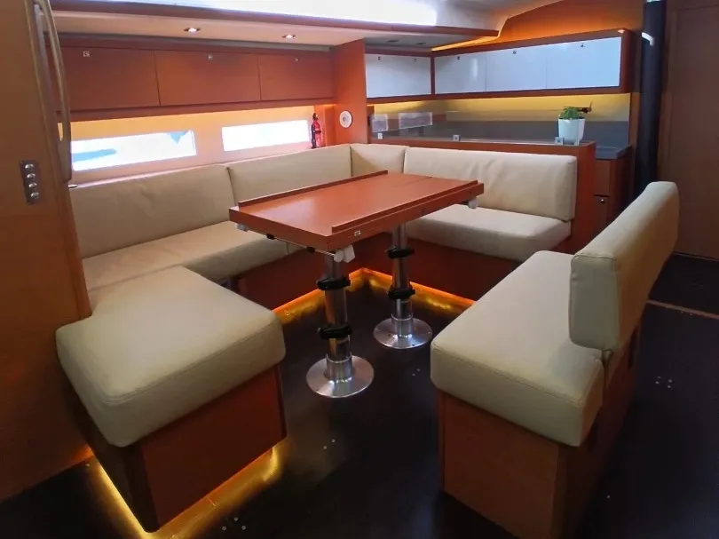 Salon of Tano, a Dufour 530 sailboat at Cagliari, Italy