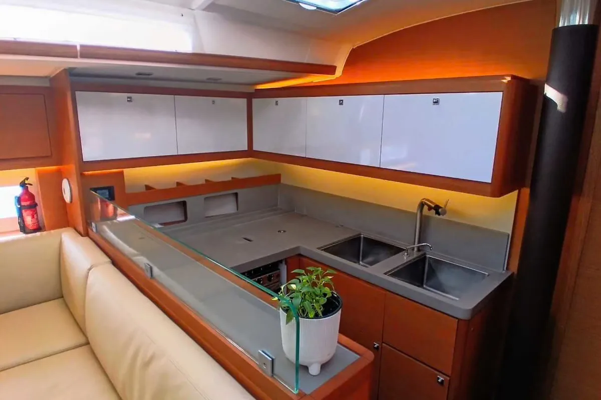 Galley of Tano, a Dufour 530 sailboat at Cagliari, Italy