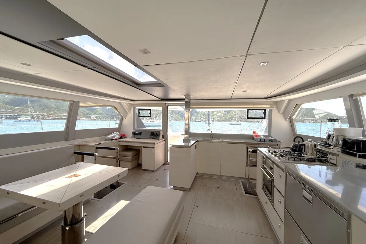 Deck of Diamond Girl, a Beneteau Moorings 5000 catamaran at Road Town, British Virgin Islands