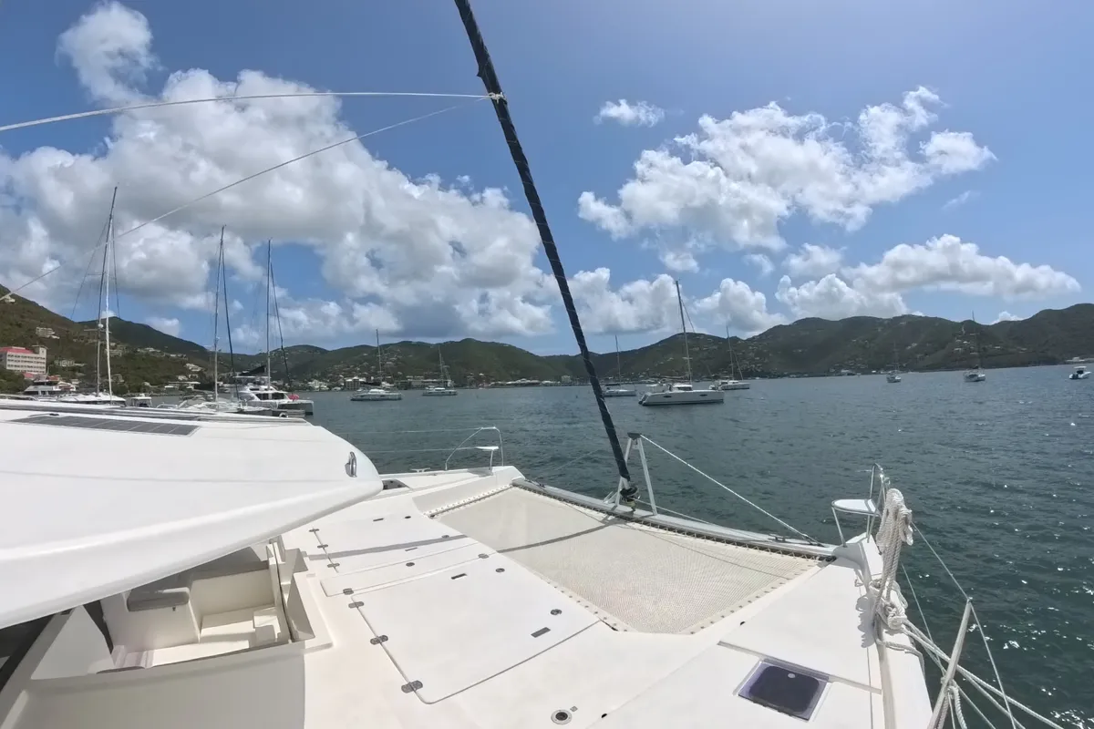 Head on Diamond Girl, a Beneteau Moorings 5000 catamaran at Road Town, British Virgin Islands