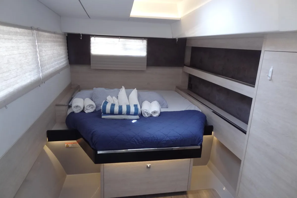 Head on Diamond Girl, a Beneteau Moorings 5000 catamaran at Road Town, British Virgin Islands