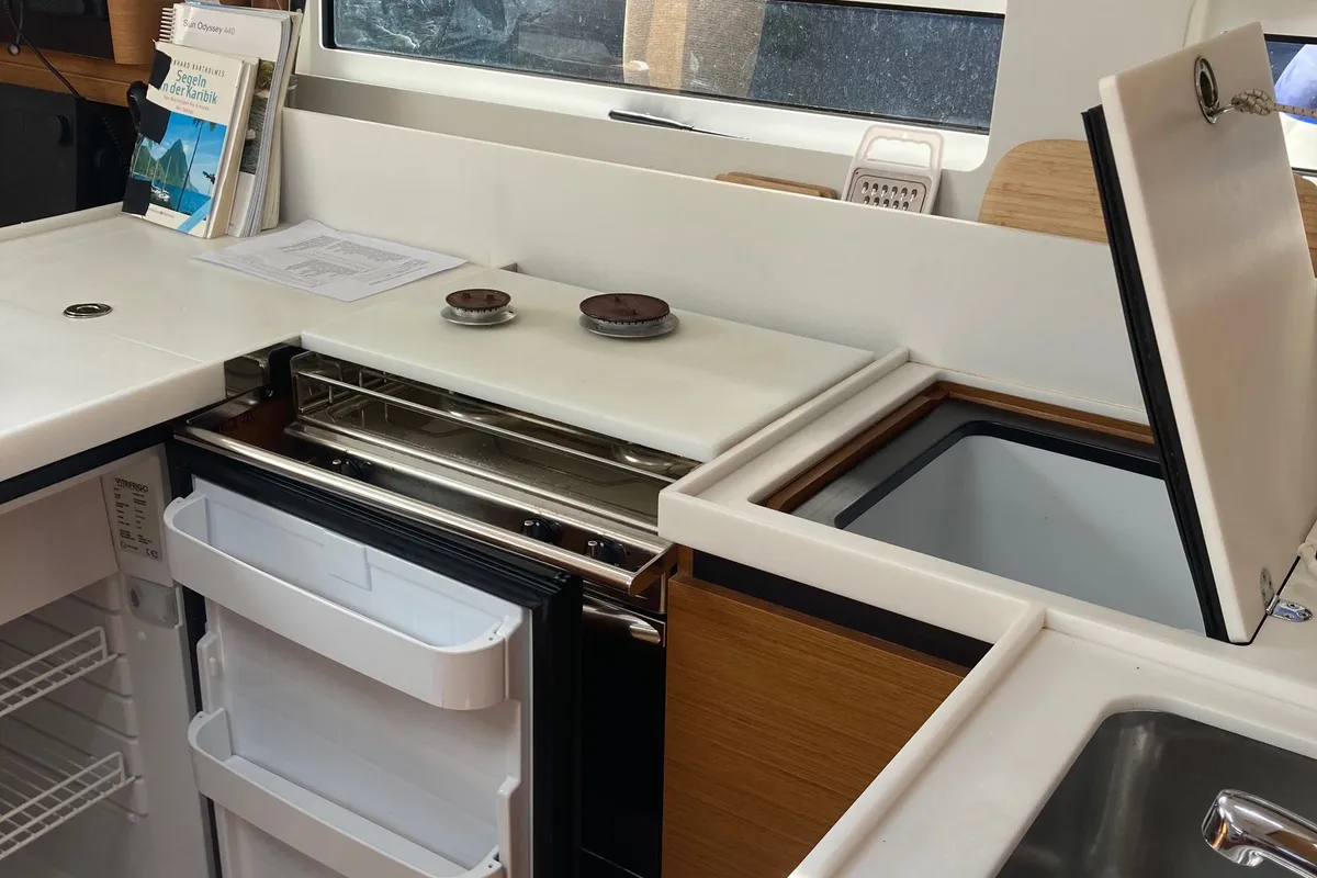 Galley of STAR V, a Jeanneau Sun Odyssey 440 sailboat at Alameda, United States