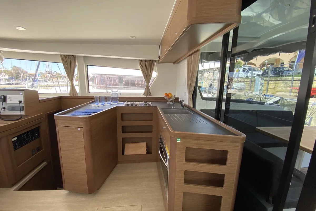 Galley of Blue Eyes, a Lagoon 42 catamaran at Olbia, Italy