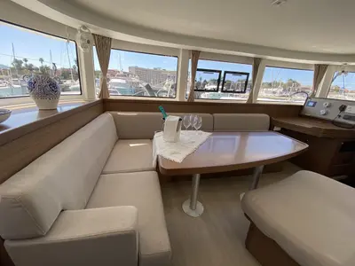 Salon of Blue Eyes, a Lagoon 42 catamaran at Olbia, Italy