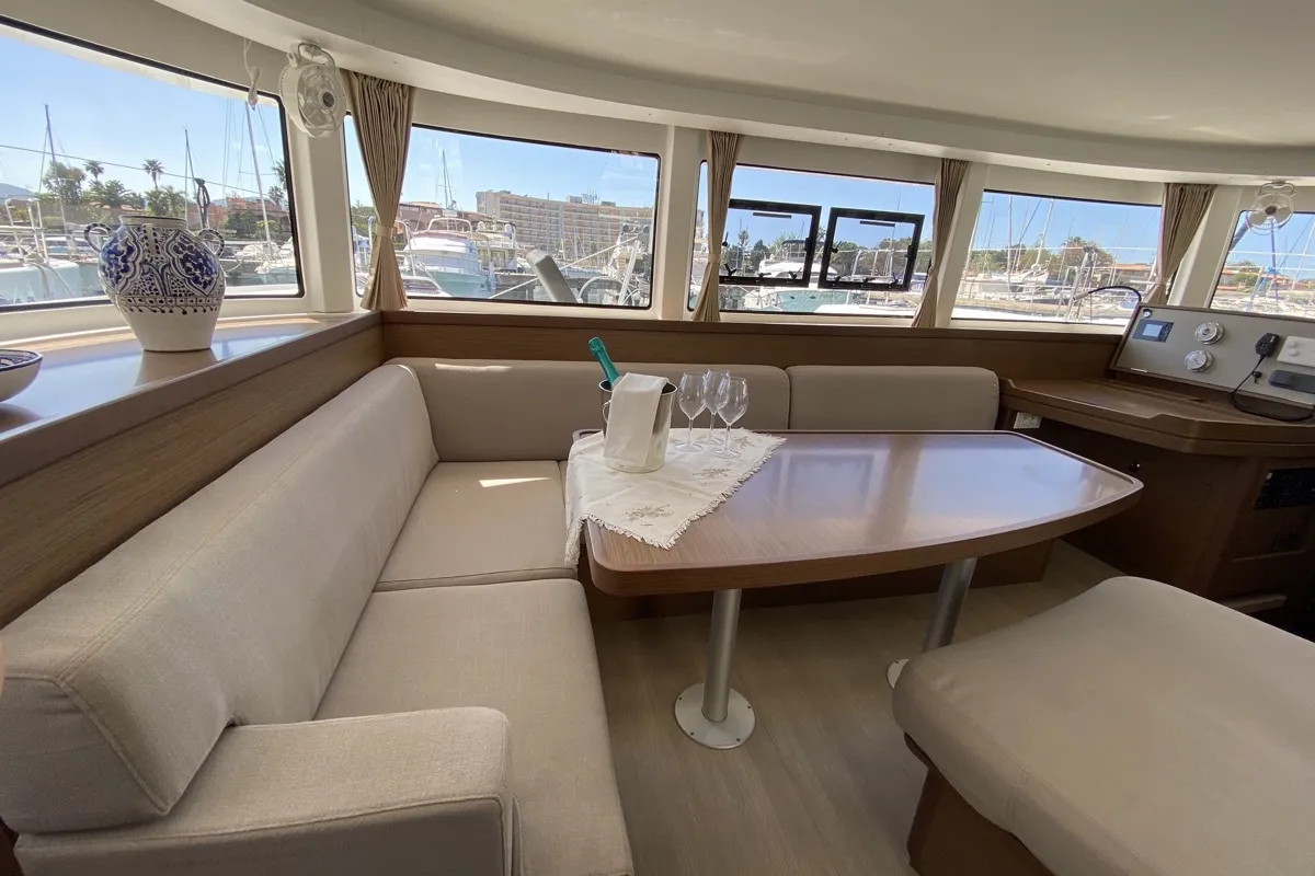 Salon of Blue Eyes, a Lagoon 42 catamaran at Olbia, Italy