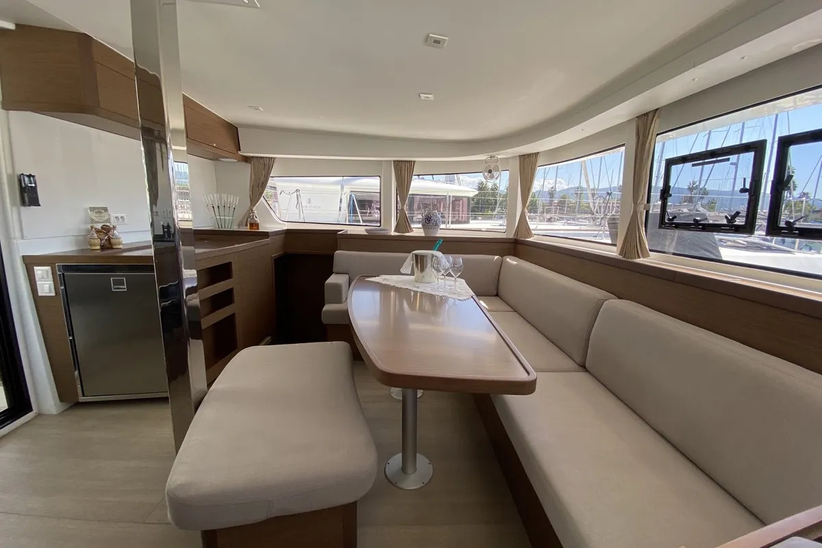 Salon of Blue Eyes, a Lagoon 42 catamaran at Olbia, Italy