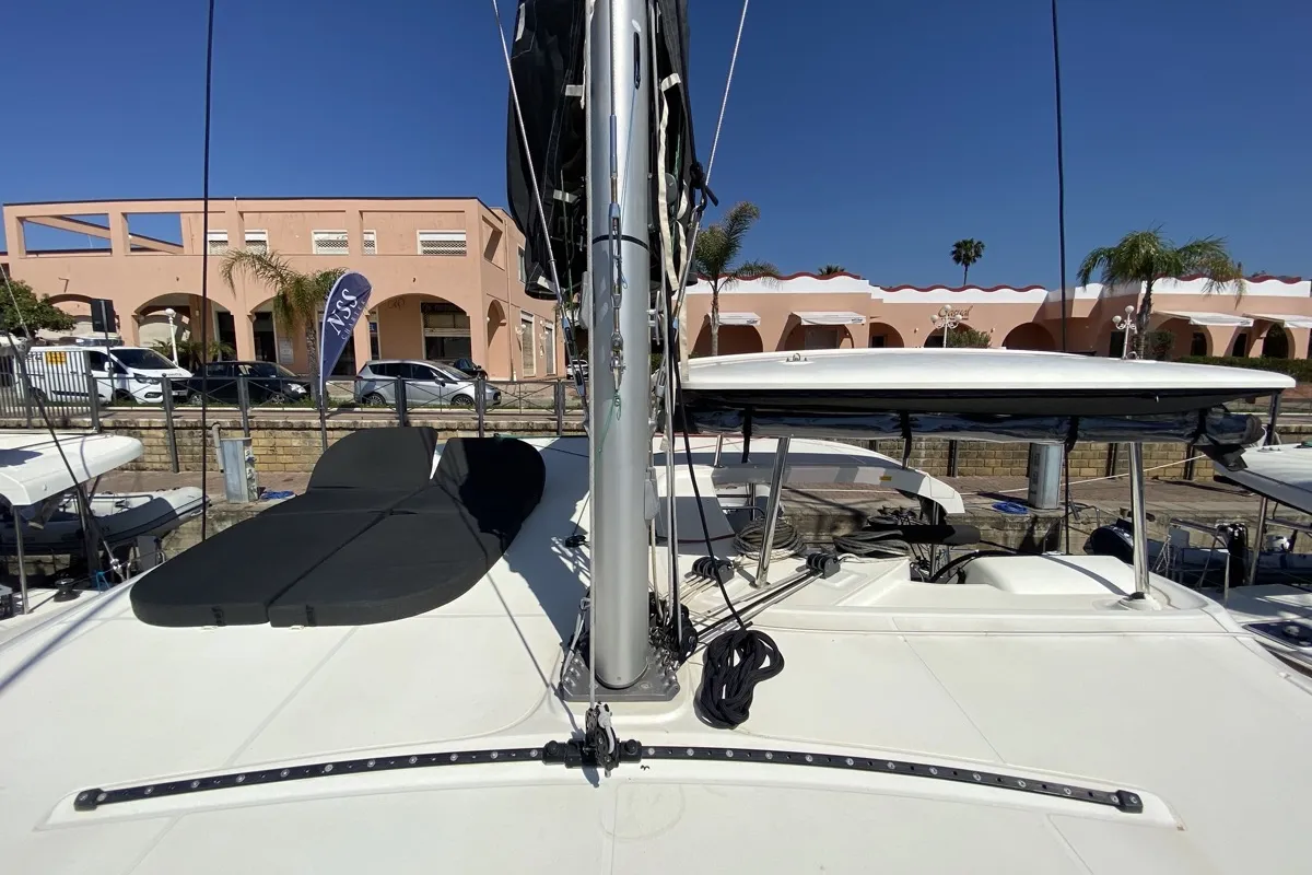 Deck of Blue Eyes, a Lagoon 42 catamaran at Olbia, Italy