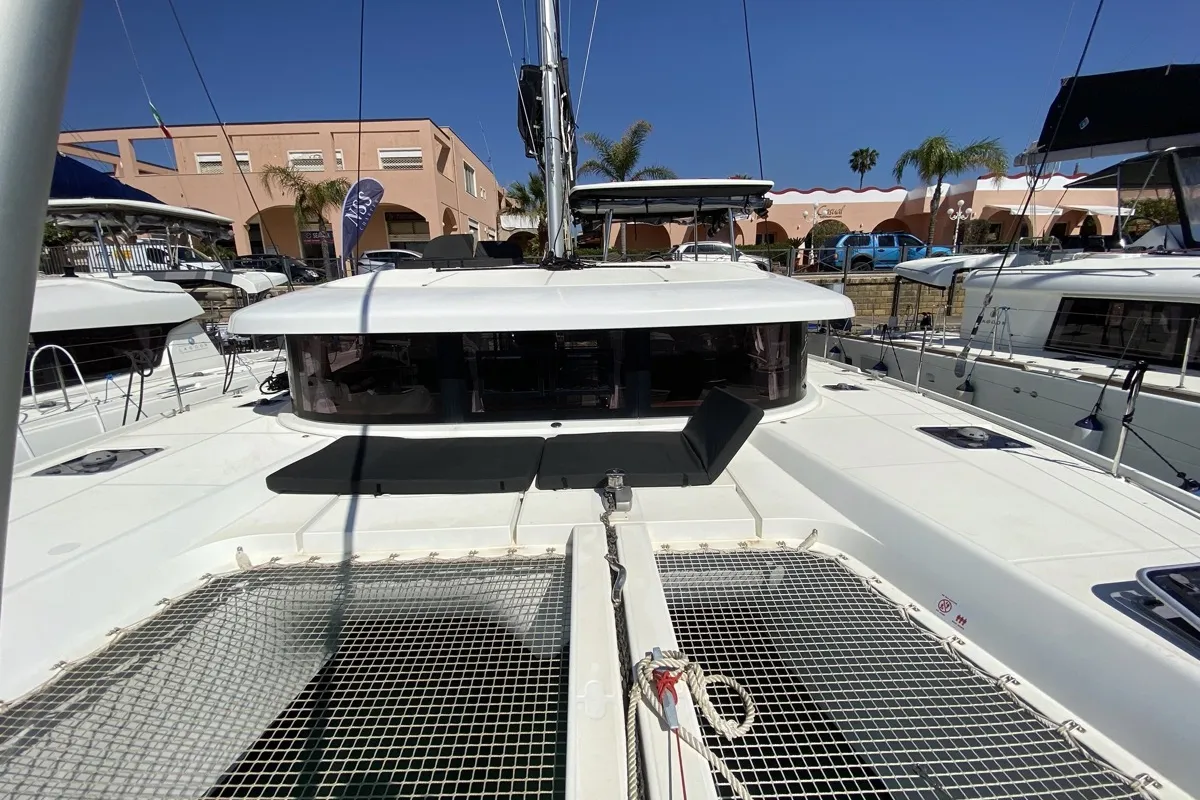 Deck of Blue Eyes, a Lagoon 42 catamaran at Olbia, Italy
